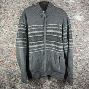 Field & Stream Heavy Sweater Mens XL Gray Striped Knit Sherpa Fleece ‎ Workwear